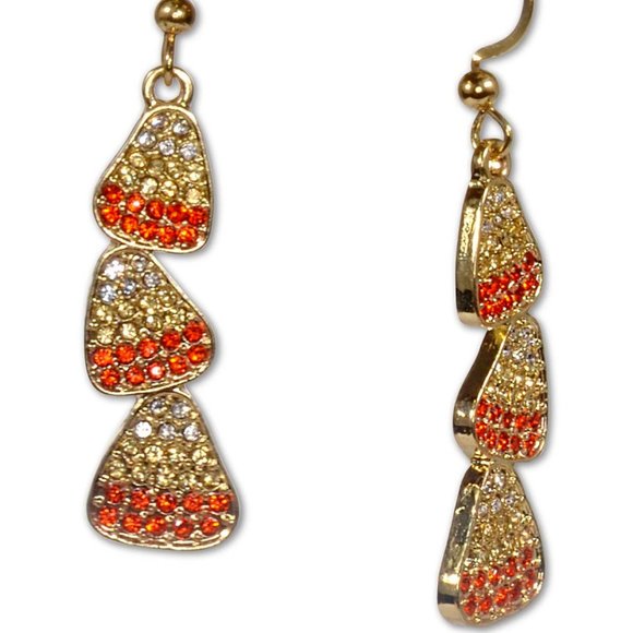 HOLIDAY LANE HALLOWEEN CANDY CORN MULTI-COLOR CRYSTAL EARRINGS**NEW! - Picture 2 of 2